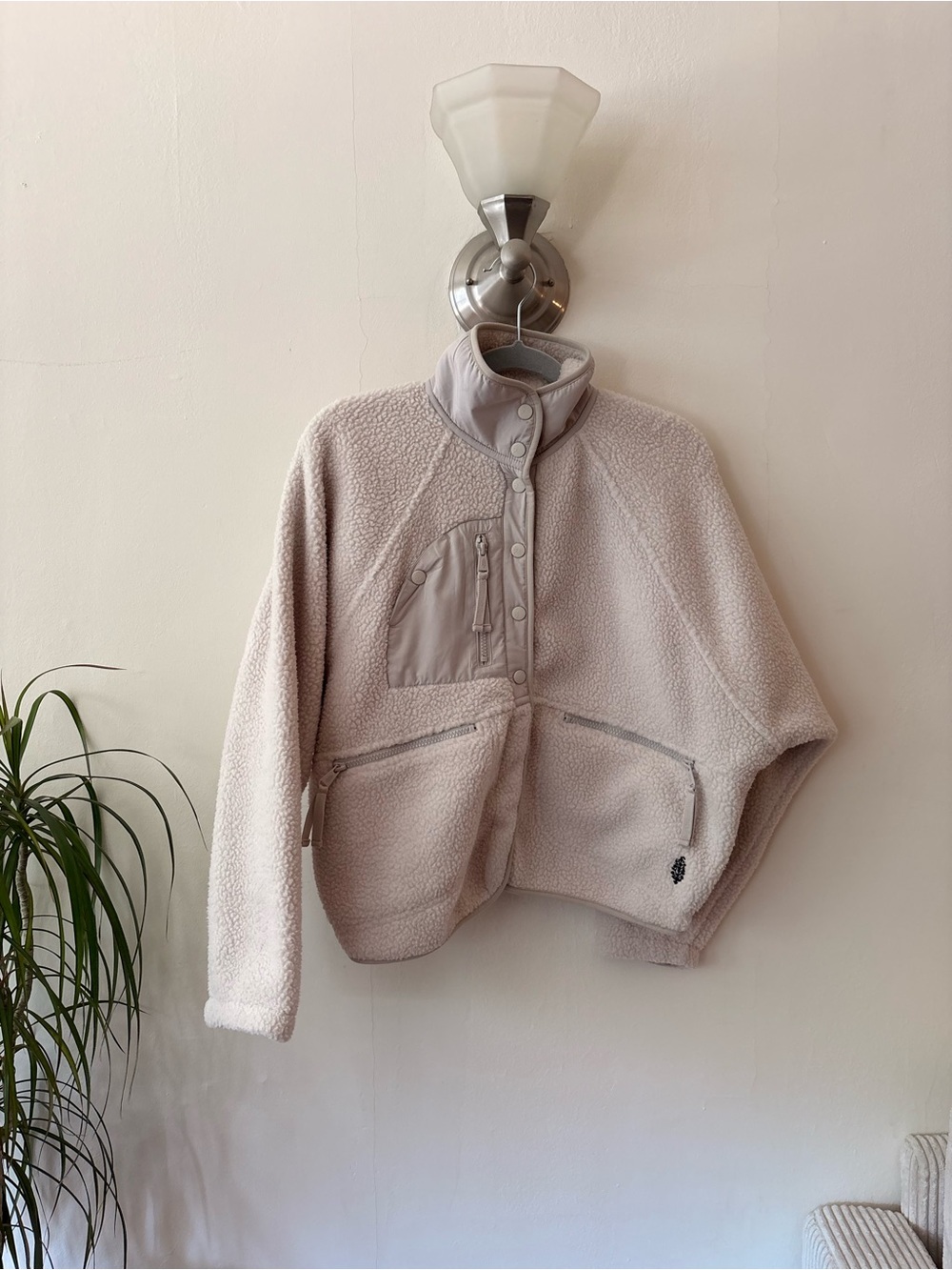 FP Movement Women's Cream Sherpa Fleece Jacket “Hit The Slopes” Slouchy Jacket